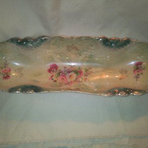Serving Dish Antique French Porcelain Green Floral